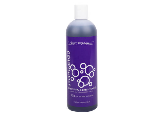 Chris Christensen SmartWash 50 Whitening & Brightening Shampoo 473 ml – konsentrert whitening-sjampo for hund og katt med 50:1 blandingsforhold