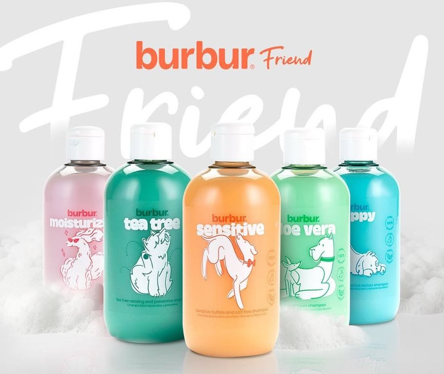 Burbur Friend pelspleieserie med milde hundeshampoer for skånsom daglig pleie.