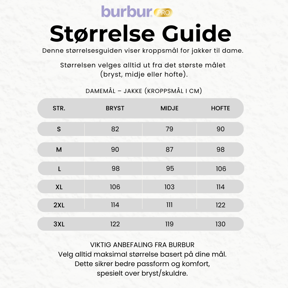 Størrelse Guide Burbur Damejakke