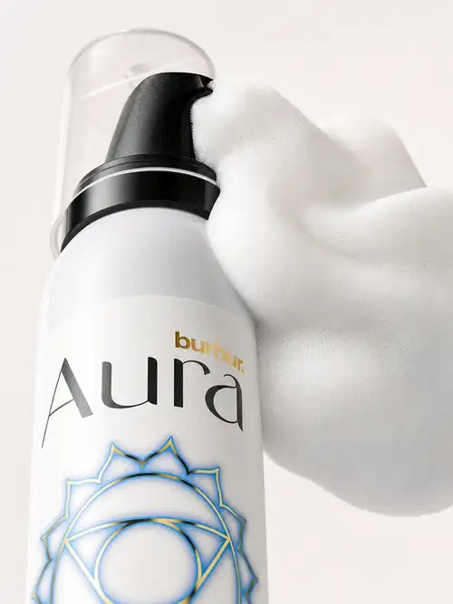 Burbur Aura Texture X MOUSSE 302 ml med mousse på ved siden v flasken