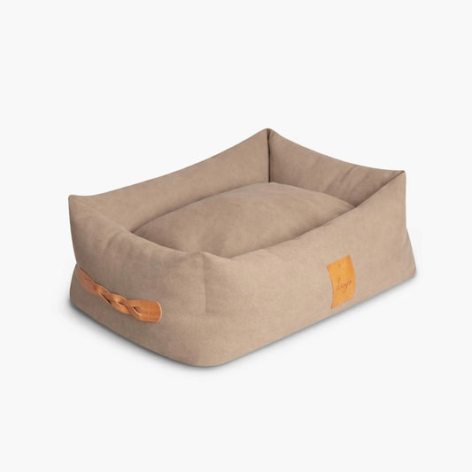 WePet.no Hundeseng Classic Nest med lærdetaljer Sand Beige – Denjo Dogs